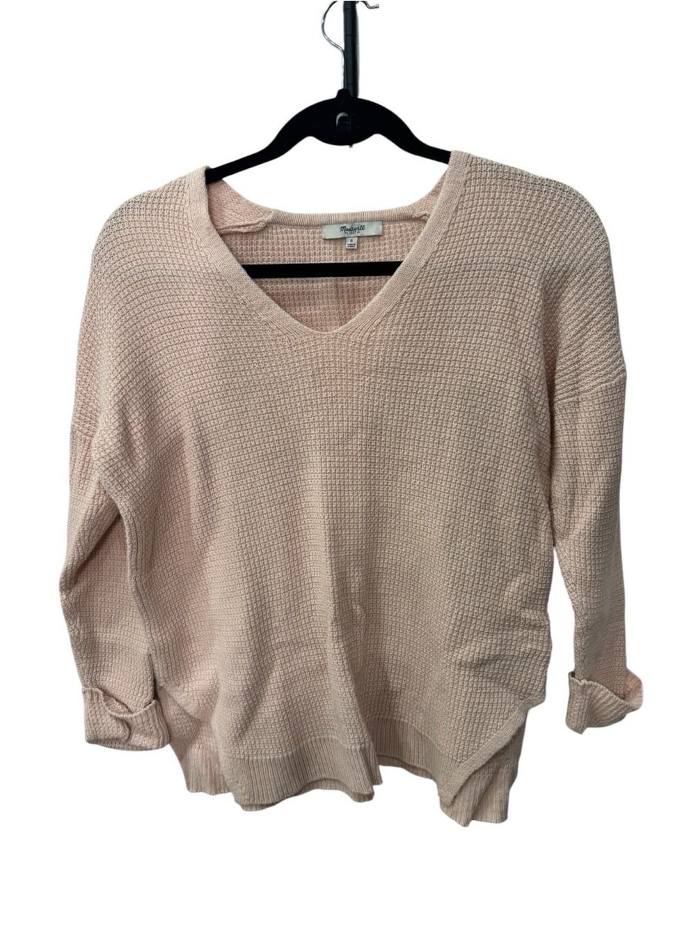 Madewell V-Neck Waffle Knit Sweater - Blush Pink women size S